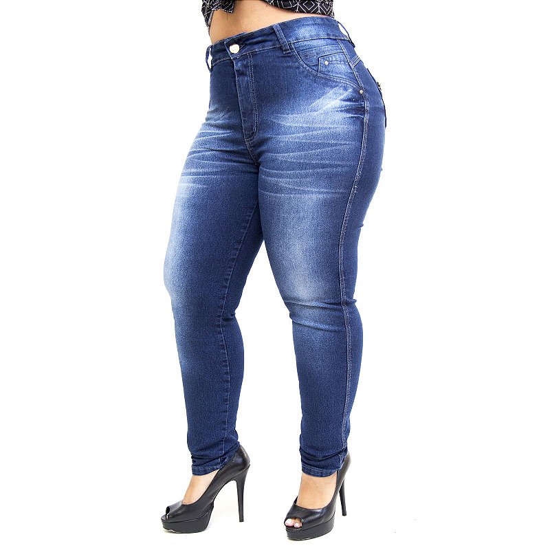 Calça Jeans Feminina Latitude Plus Size Skinny Suany Azul
