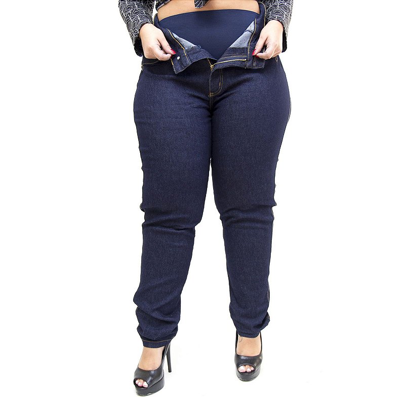 Calça Jeans Feminina Latitude Plus Size com Cinta Leia Azul