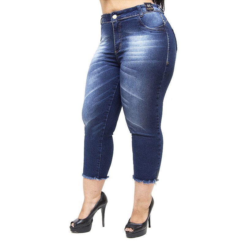 Calça Jeans Credencial Plus Size Cropped Alina Azul