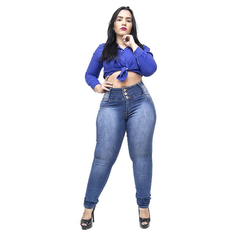 Calça Jeans Credencial Plus Size Skinny Ghislaine Azul