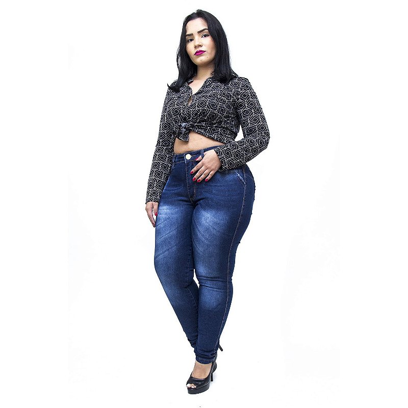 Calça Jeans Feminina Helix Plus Size Skinny Kethellen Azul