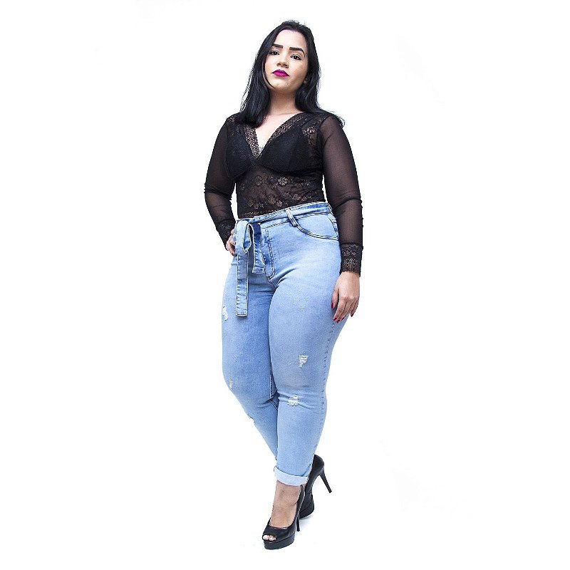 Calça Jeans Feminina Cambos Plus Size Skinny Gilcimara Azul
