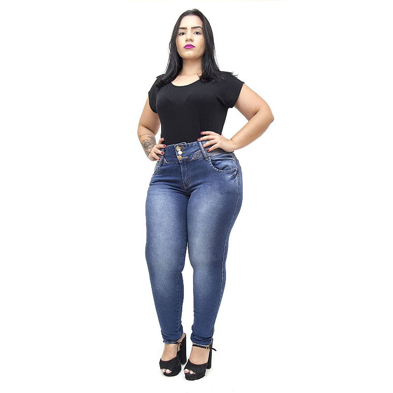 Calça Jeans Xtra Charmy Plus Size Skinny Elizanja Azul