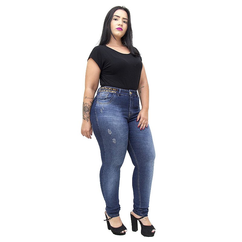 Calça Jeans Xtra Charmy Plus Size Skinny Eda Azul