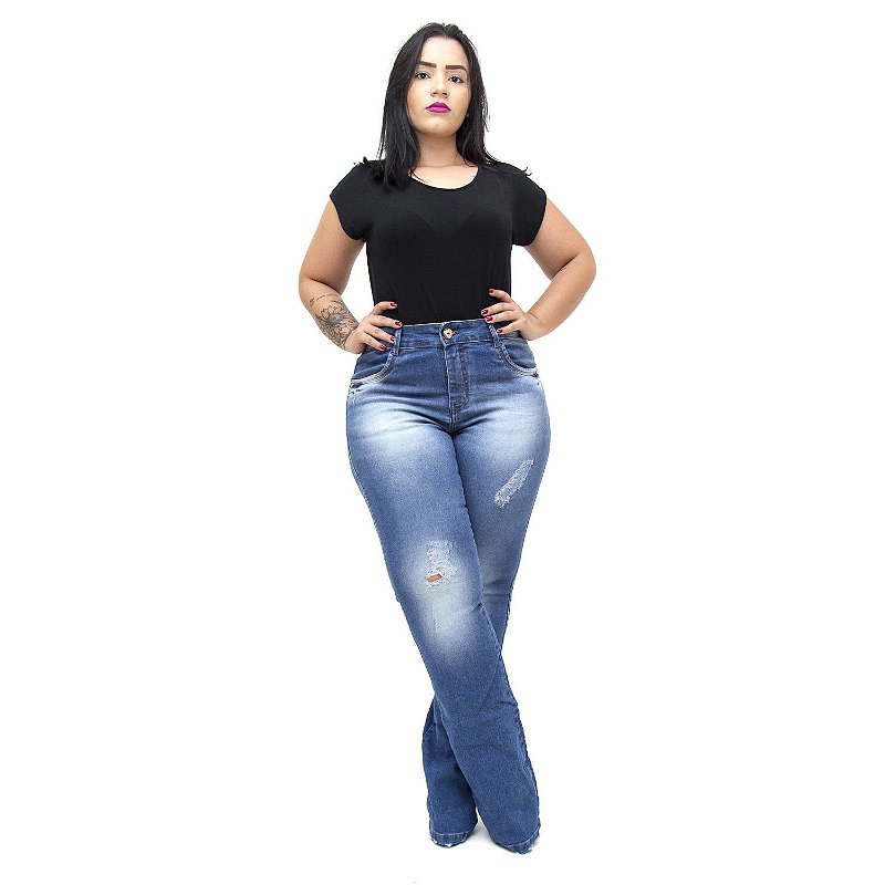 Calça Jeans Xtra Charmy Plus Size Flare Rosenia Azul