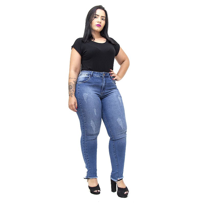 Calça Jeans Feminina Unison Plus Size Cigarrete Loreny Azul