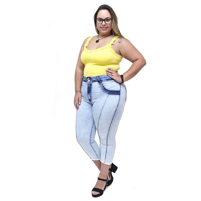 Calça Jeans Feminina Latitude Plus Size Cropped Jacy Azul