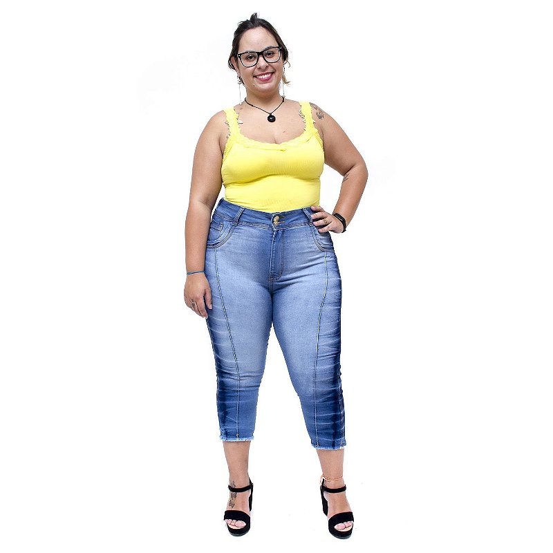 Calça Jeans Latitude Plus Size Cropped Joselice Azul