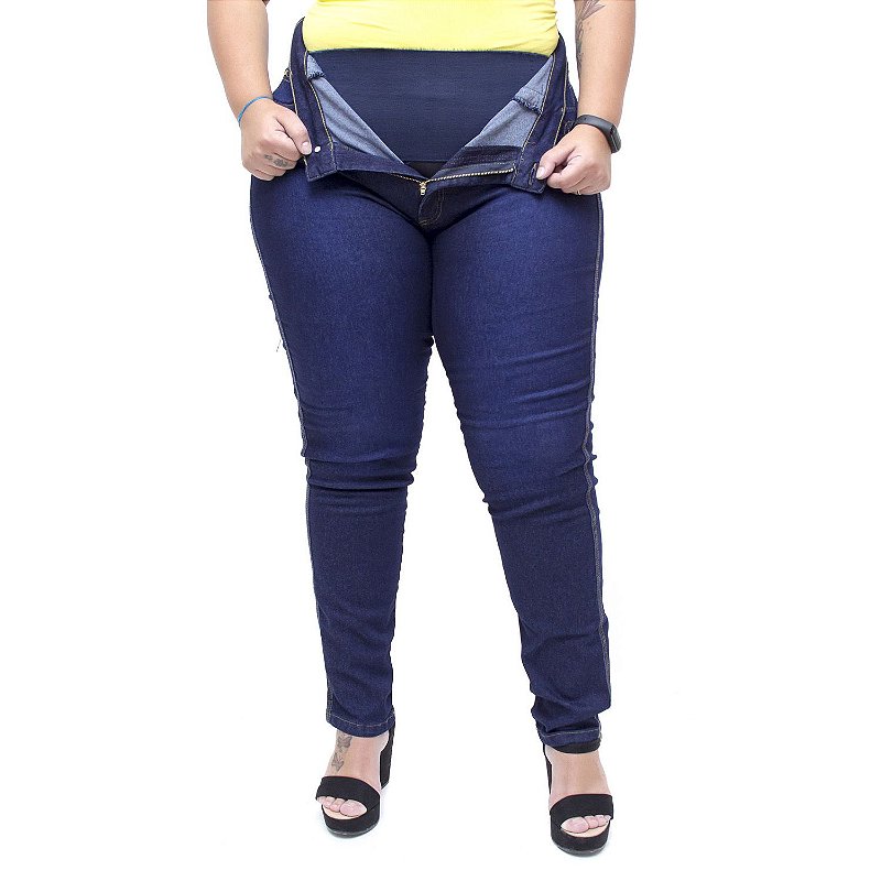 Calça Jeans Feminina Latitude Plus Size Skinny Monicque Azul