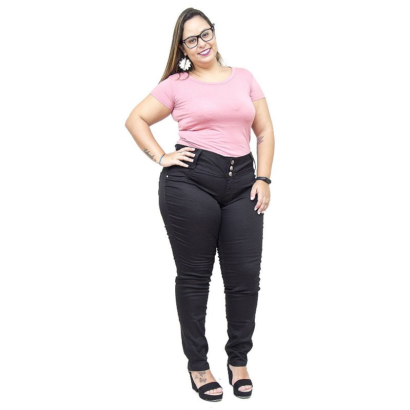 Calça Jeans Feminina Credencial Plus Size Skinny Susa Preta