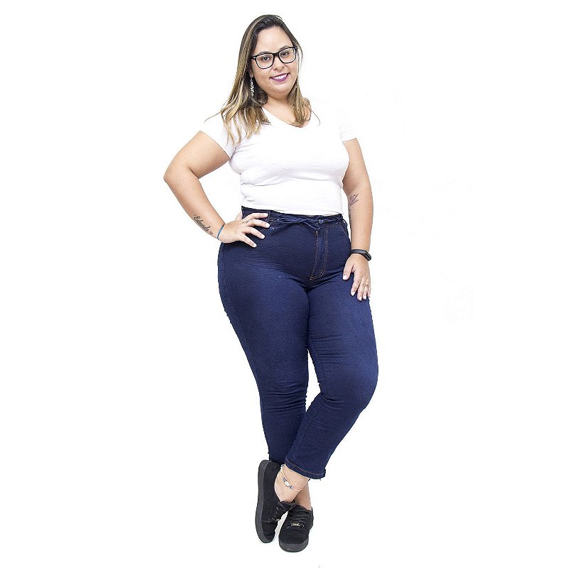 Calça Jeans Feminina Meitrix Plus Size Cropped Jizelia Azul