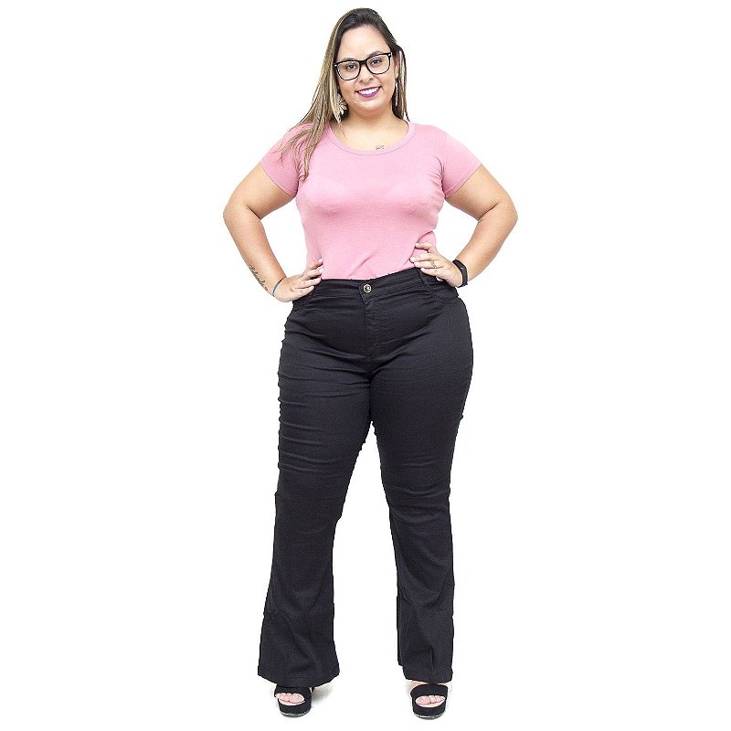 Calça Jeans Feminina MC2 Plus Size Flare Jizaelia Preta