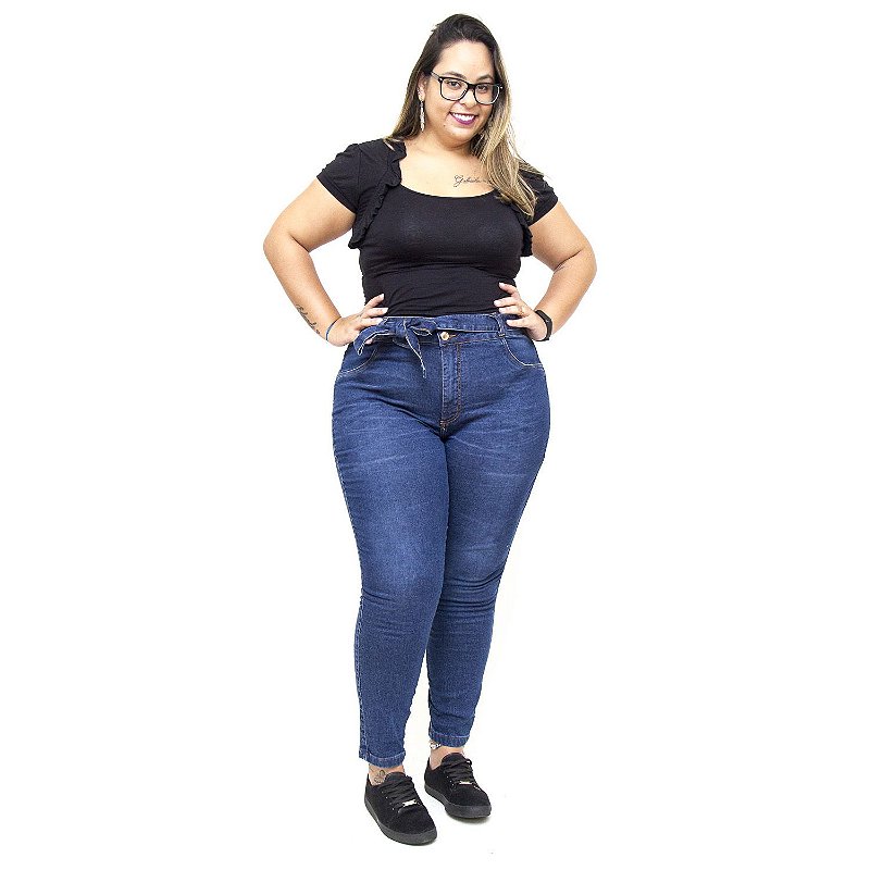 Calça Jeans Feminina Cambos Plus Size Cropped Edenise Azul