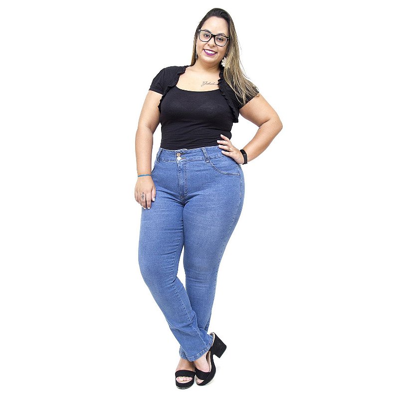 Calça Jeans Feminina Cambos Plus Size Cigarrete Josemar Azul