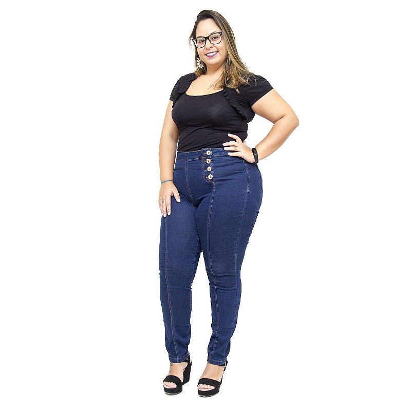 Calça Jeans Feminina Cambos Plus Size Skinny Nagilla Azul
