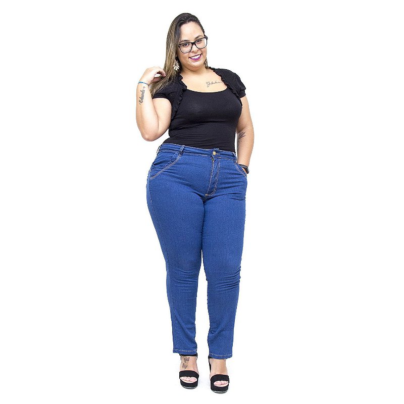 Calça Jeans Feminina Uvx Plus Size Cigarrete Naildes Azul