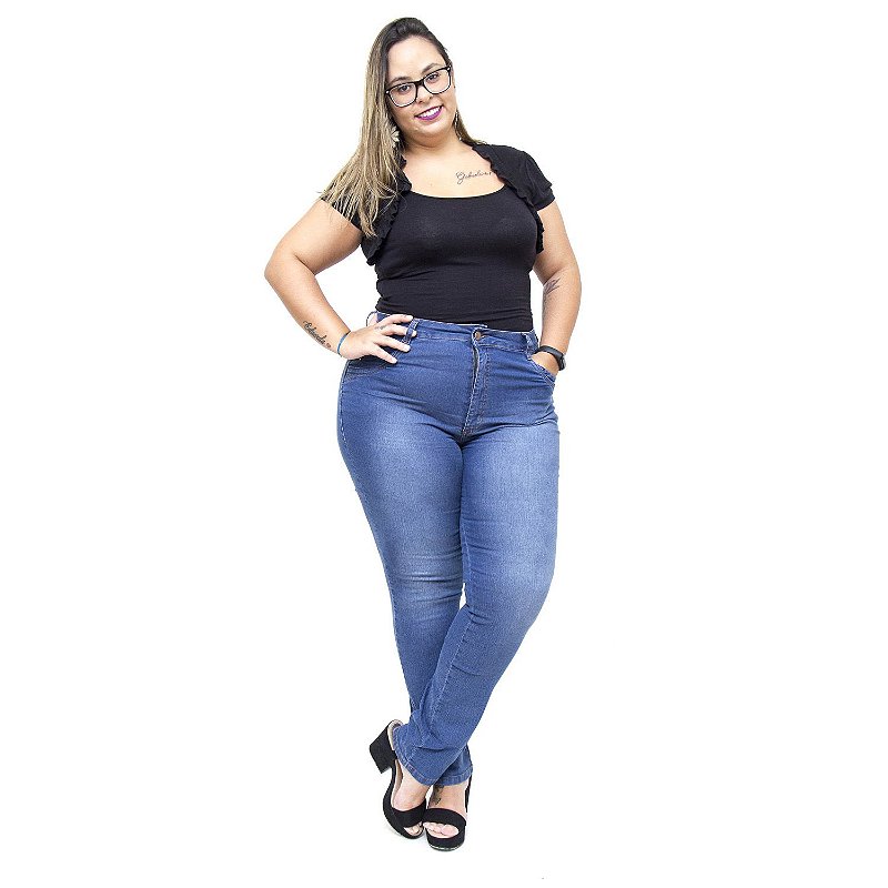 Calça Jeans Feminina Uvx Plus Size Cigarrete Lianne Azul