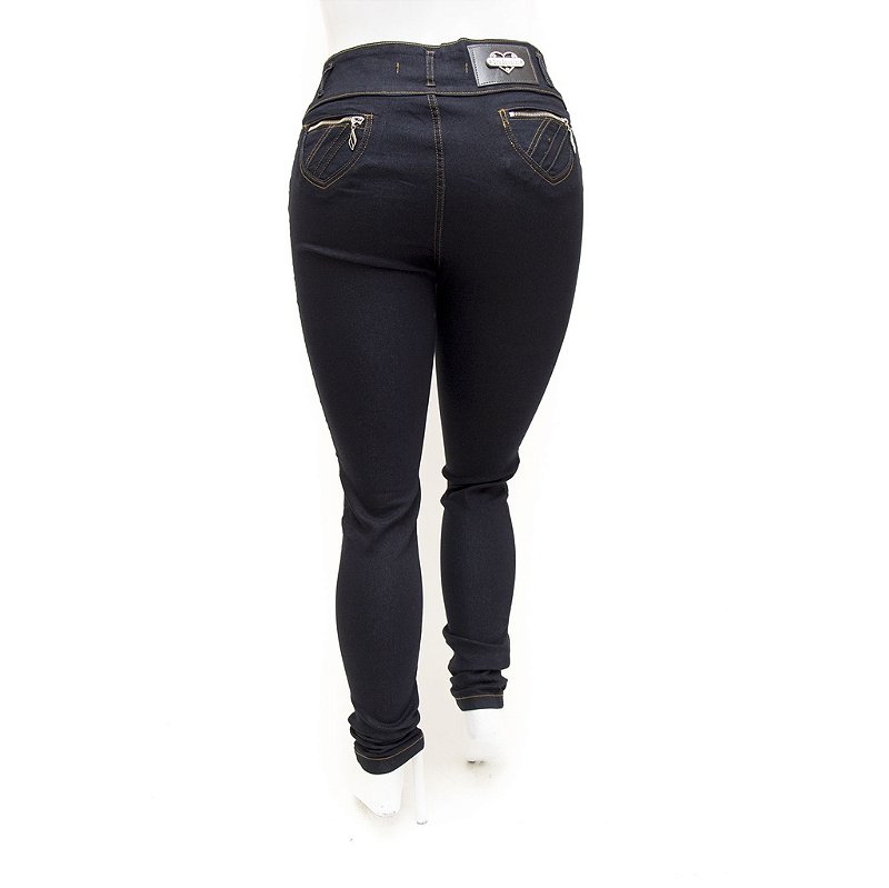 Calça Jeans Feminina Plus Size Cintura Alta Escura Credencial Levanta Bumbum