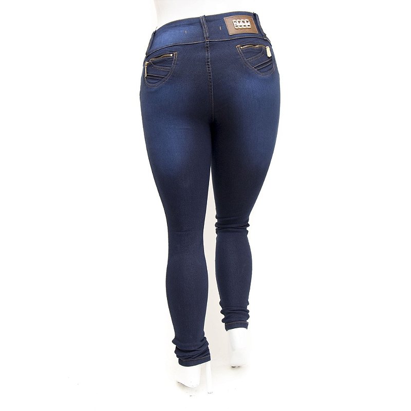 Calça Jeans Feminina Plus Size Cintura Alta Azul Carbono Credencial