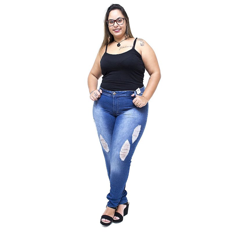 Calça Jeans Credencial Plus Size Skinny Aleska Azul