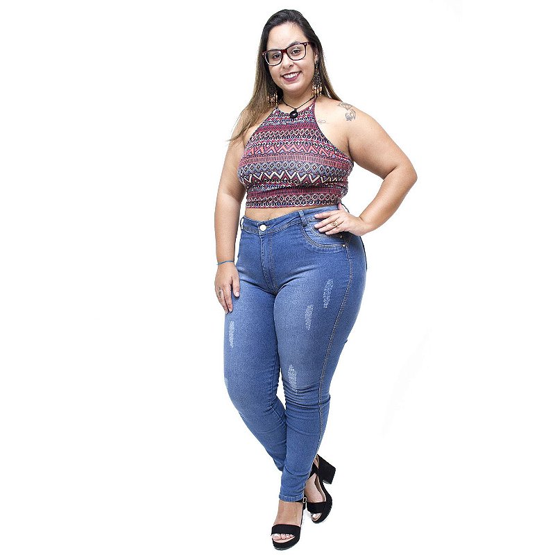 Calça Jeans Latitude Plus Size Skinny Jusaria Azul
