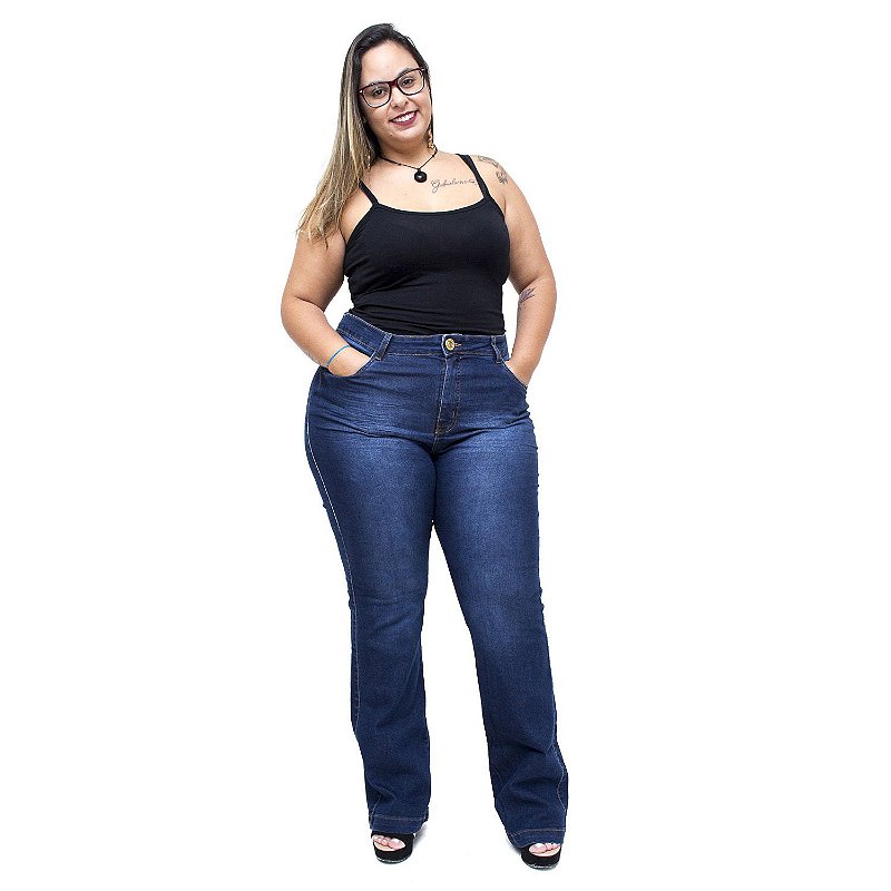 Calça Jeans Xtra Charmy Plus Size Flare Luciellen Azul