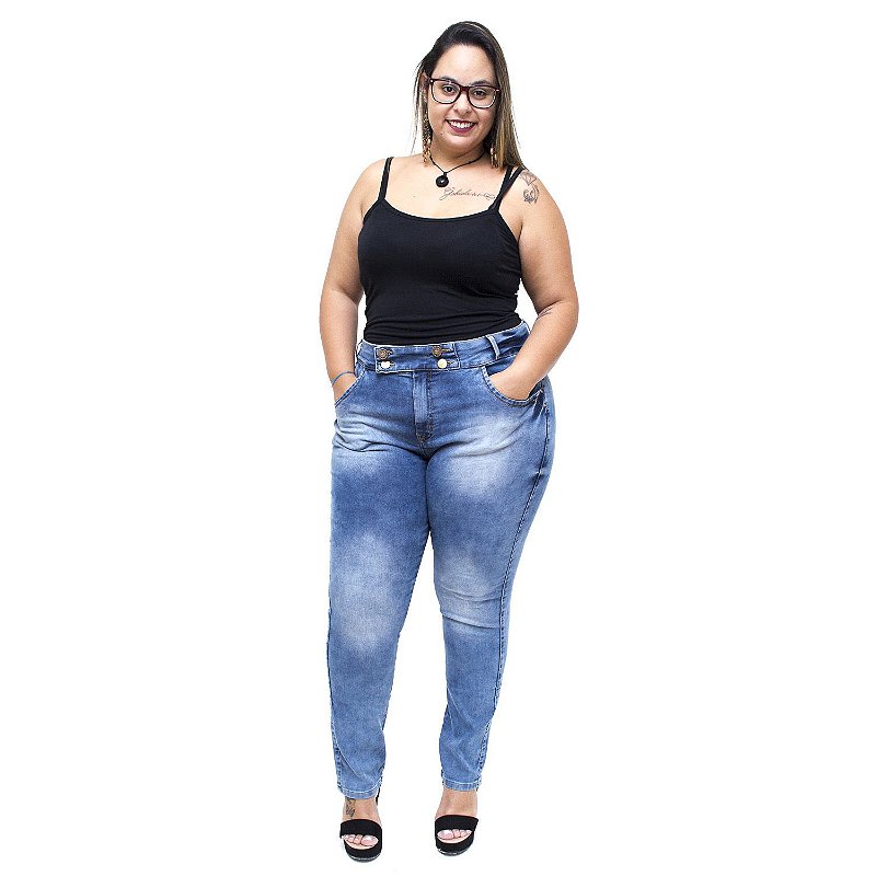 Calça Jeans Xtra Charmy Plus Size Cigarrete Aymar Azul