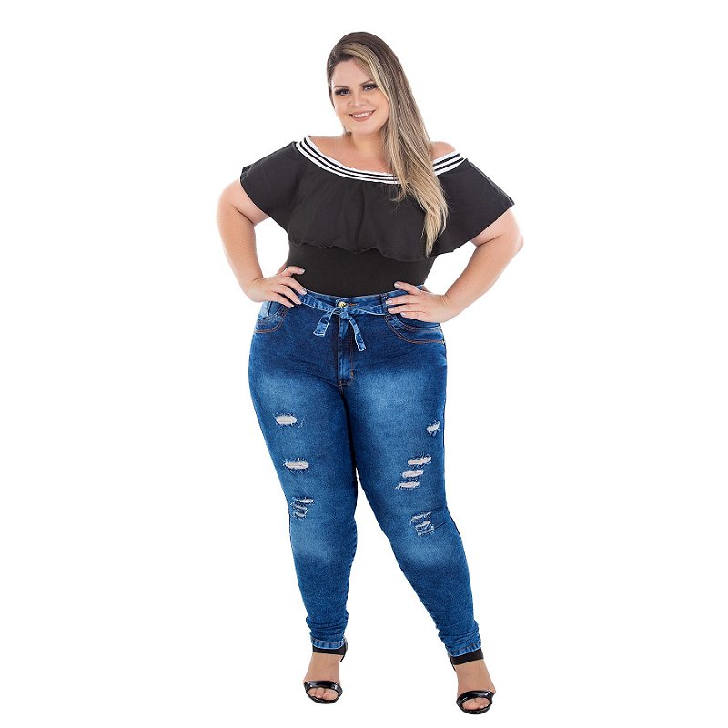 Calça Jeans Latitude Plus Size Skinny Hyanka Azul