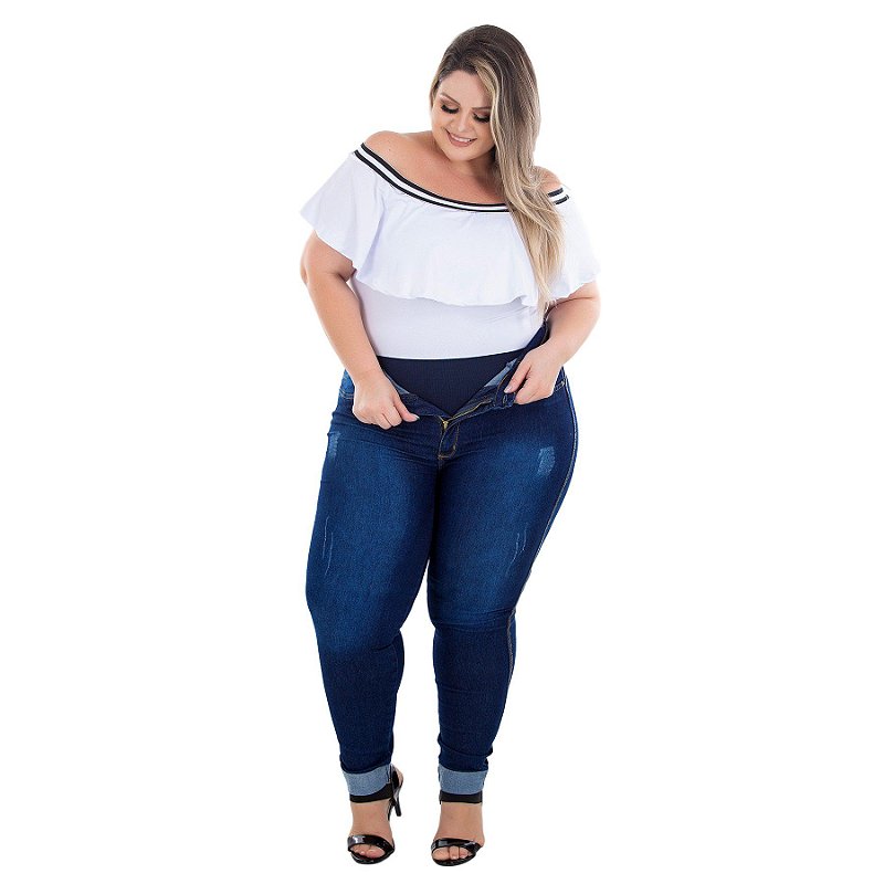 Calça Jeans Latitude Plus Size Skinny Moana Azul