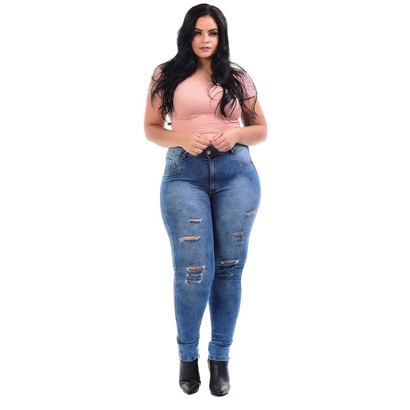 Calça Jeans Latitude Plus Size Skinny Dorilda Azul