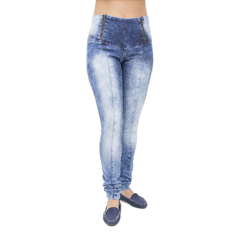 Calça Jeans Feminina Legging Credencial Manchada com Cintura Alta