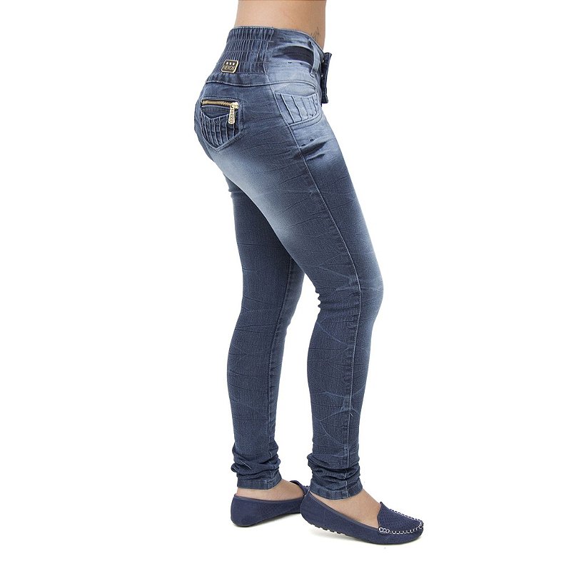 Calça Jeans Feminina Legging Hevox Escura Levanta Bumbum com Elástico