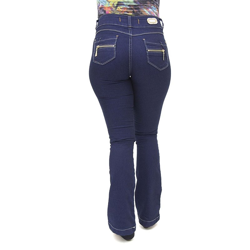 Calça Jeans Feminina Deerf Modelo Flare Boca de Sino com Elastano