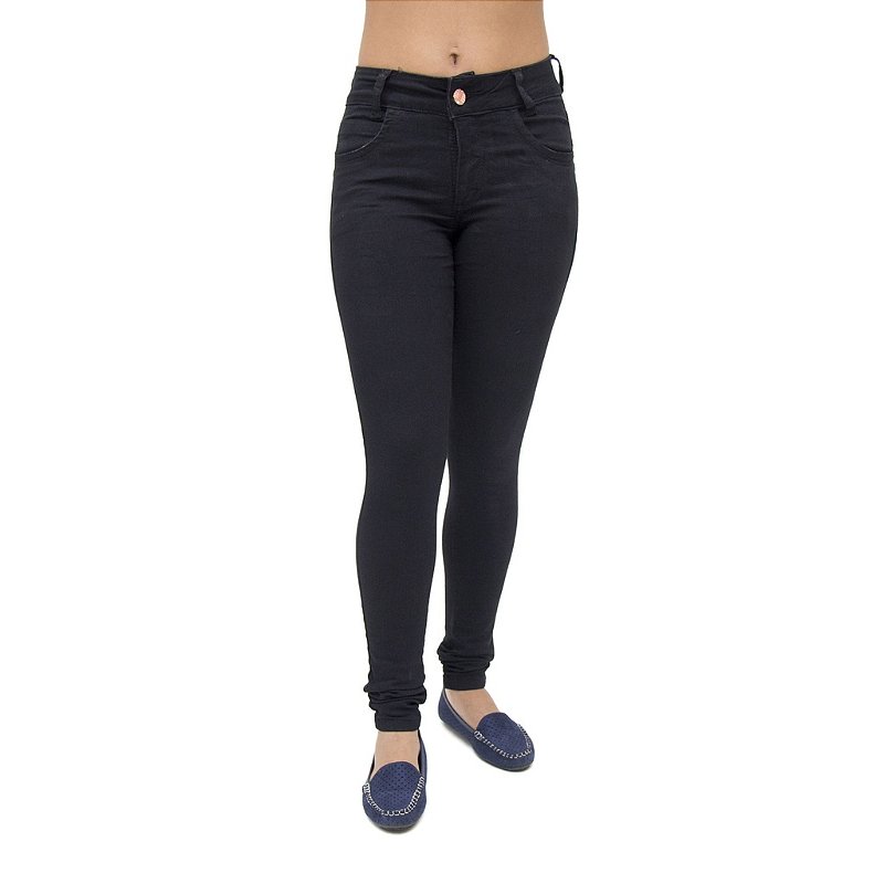 Calça Jeans Feminina Legging Deerf Preta Levanta Bumbum