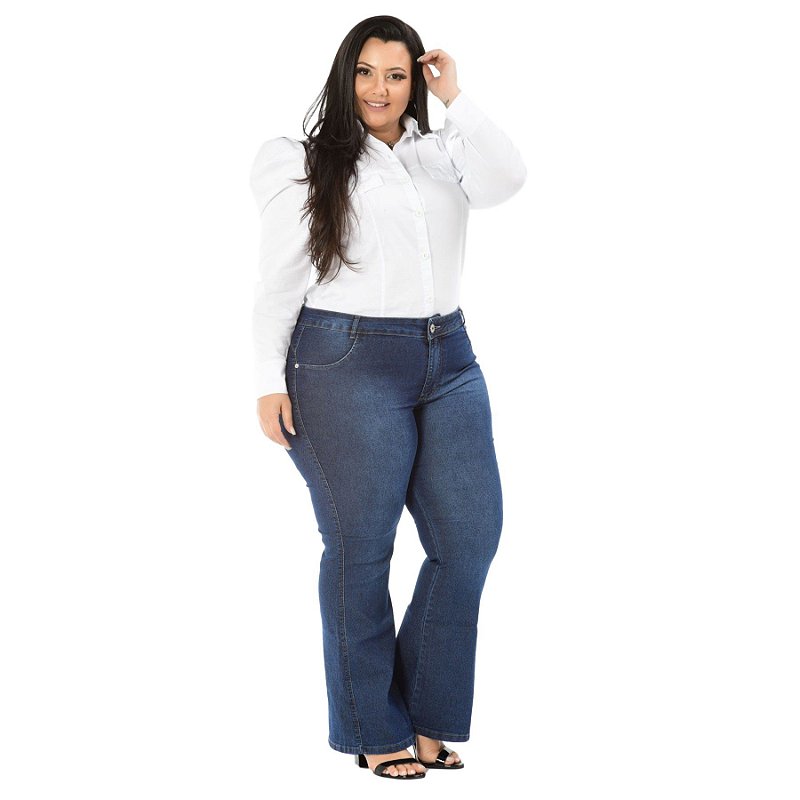 Calça Jeans Credencial Plus Size Flare Fellycia Azul