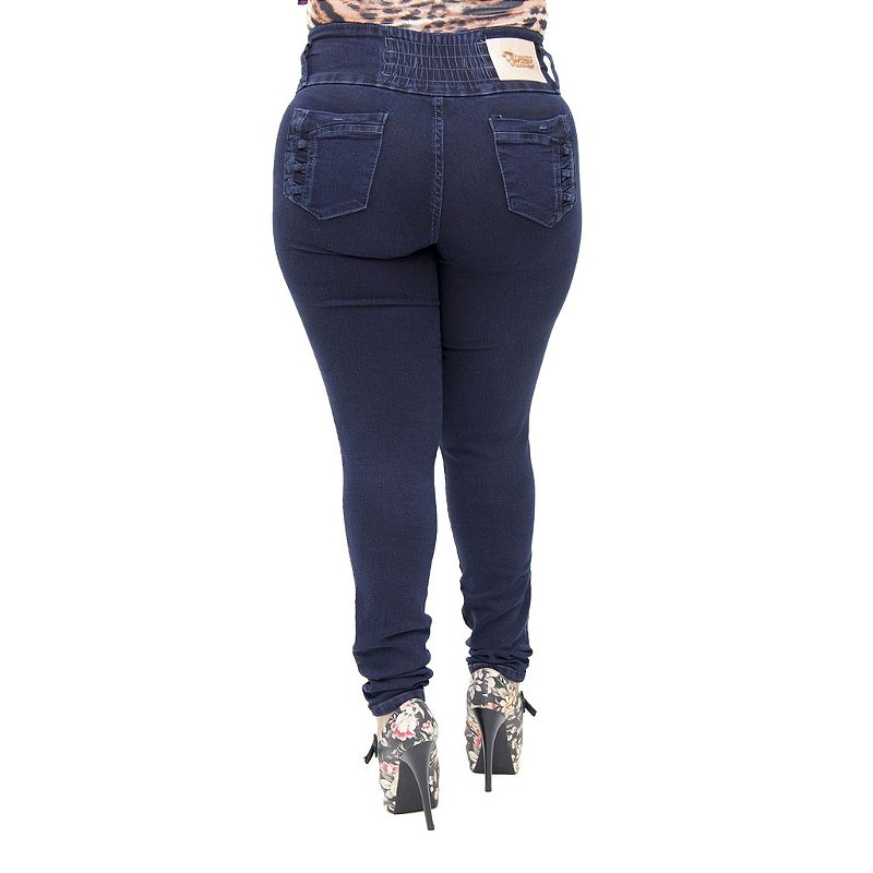 Calça Jeans Legging Feminina Hevox Plus Size Cintura Alta com Elástico