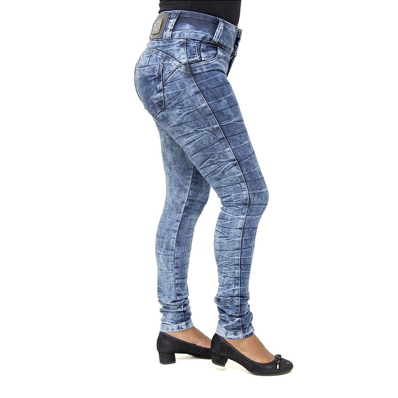 Calça Jeans Feminina Legging Hevox Marmorizada Levanta Bumbum