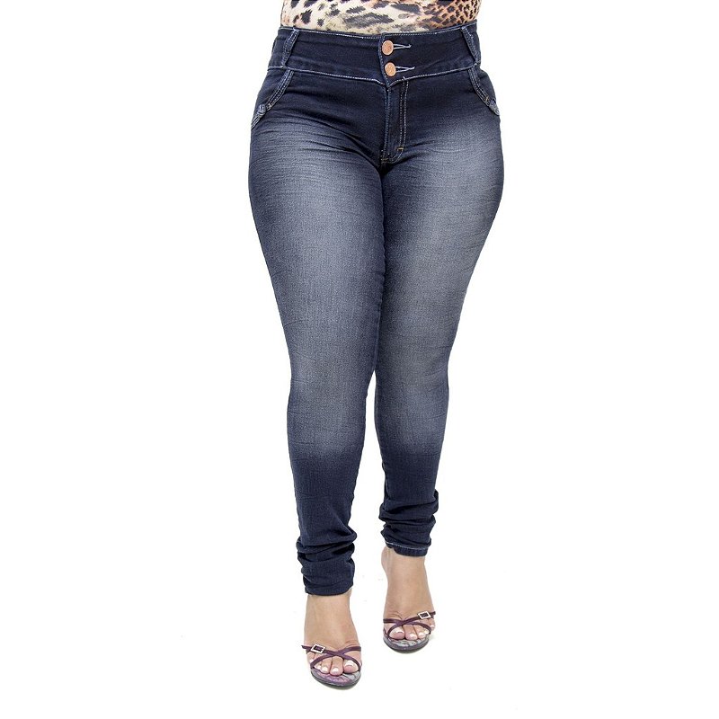 Calça Jeans Feminina Helix Modelo Legging Escura Plus Size Cintura Alta