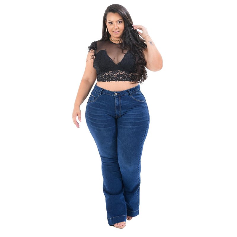 Calça Jeans Cambos Plus Size Flare Fransuely Azul