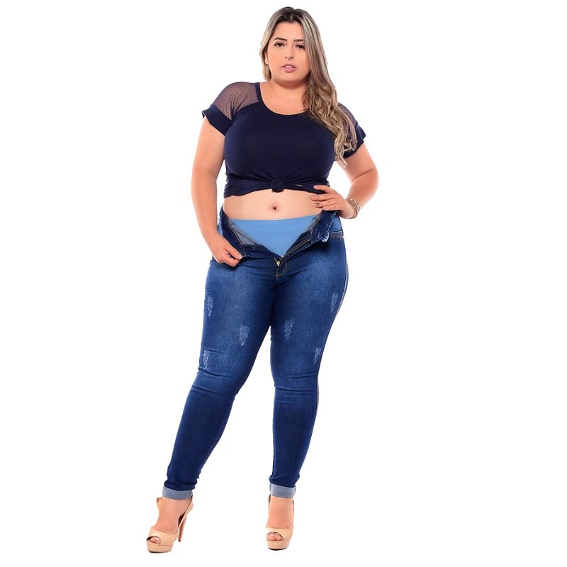 Calça Jeans Latitude Plus Size Skinny Adele Azul