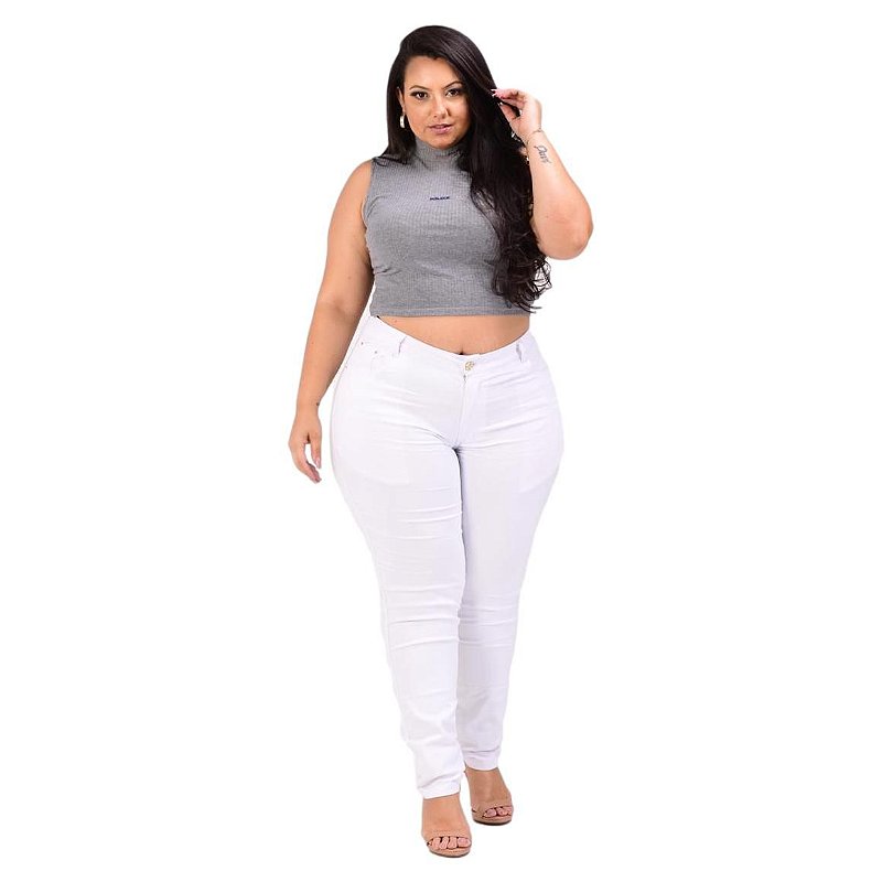 Calça Jeans Latitude Plus Size Reta Rosanna Branca