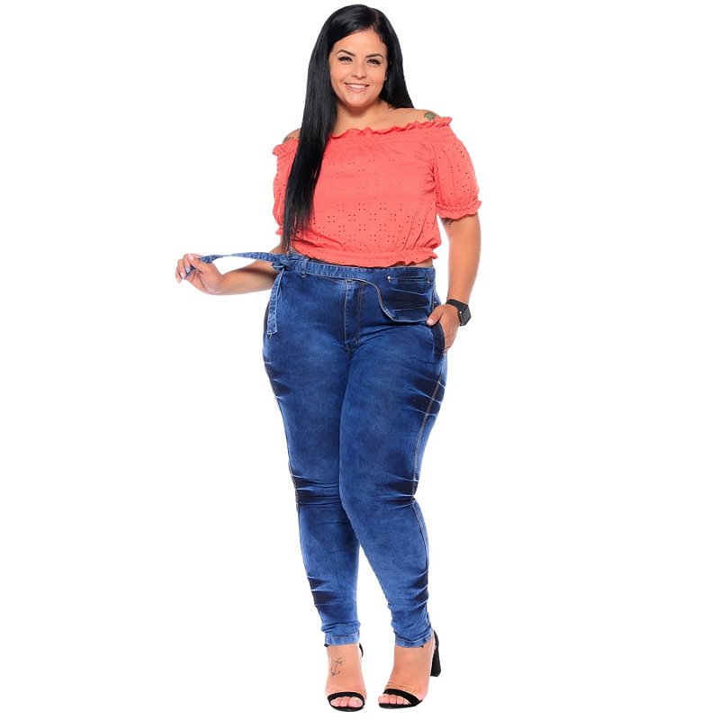 Calça Jeans Latitude Plus Size Skinny Glairy Azul