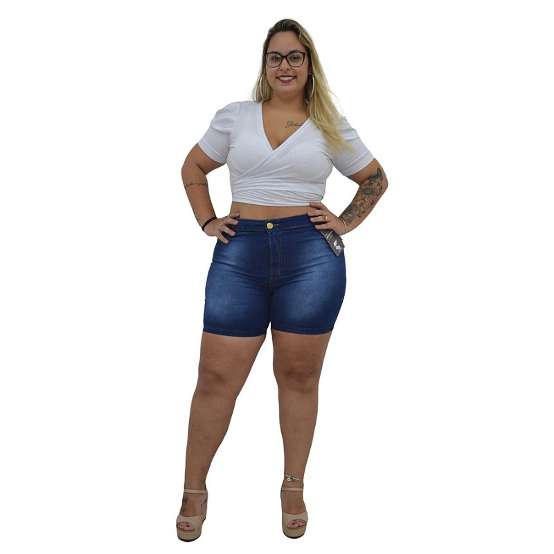 Bermuda Jeans NForce Plus Size Skinny Alcinda Azul