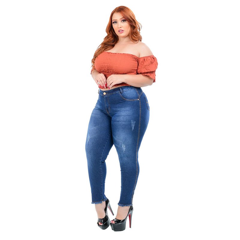 Calça Jeans Credencial Plus Size Cigarrete Noelen Azul