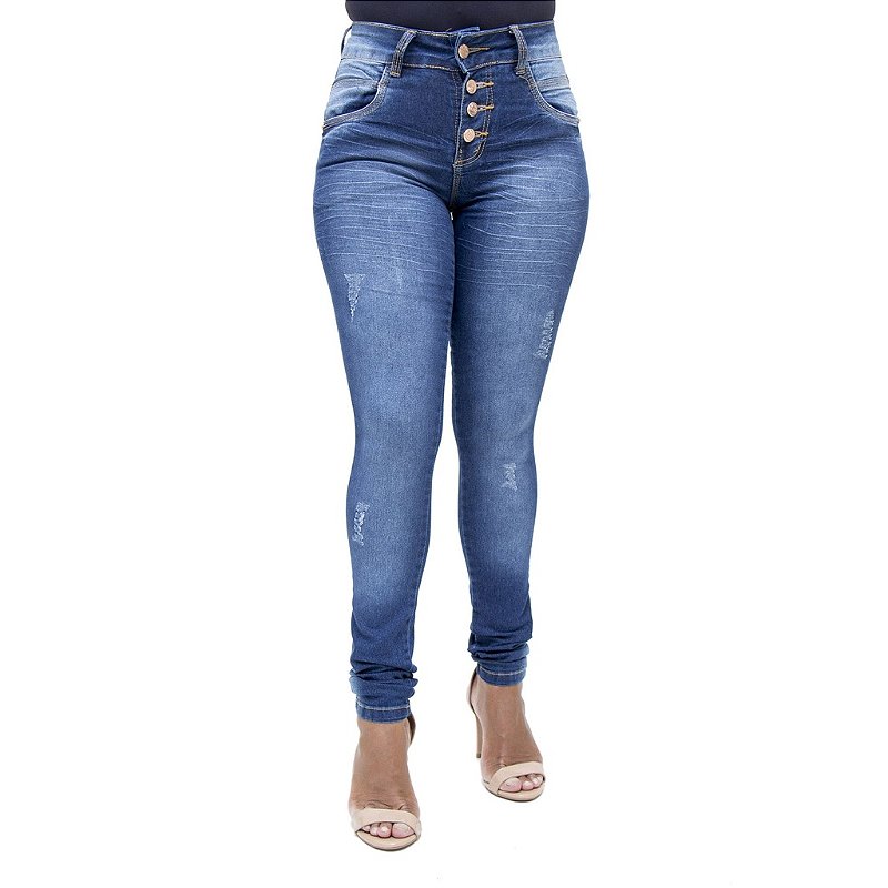 Calça Jeans Feminina Legging Deerf Escura Hot Pants com Cintura Alta