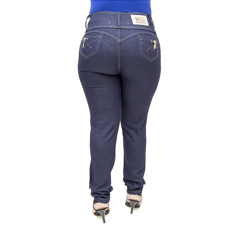 Calça Jeans Legging Feminina Cheris Azul Plus Size Cintura Alta