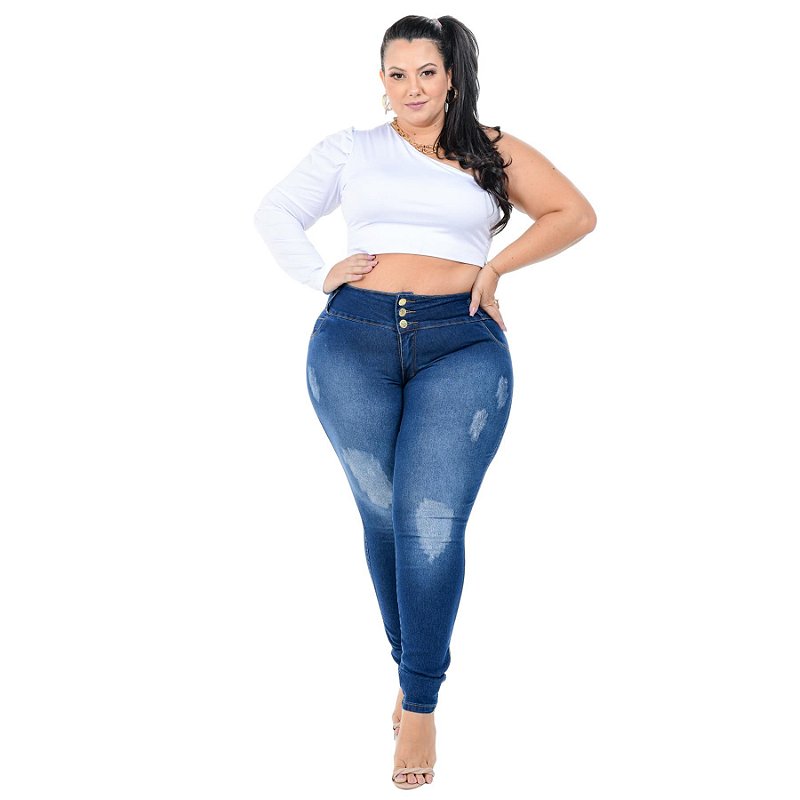Calça Jeans Helix Plus Size Skinny Jacimeire Azul