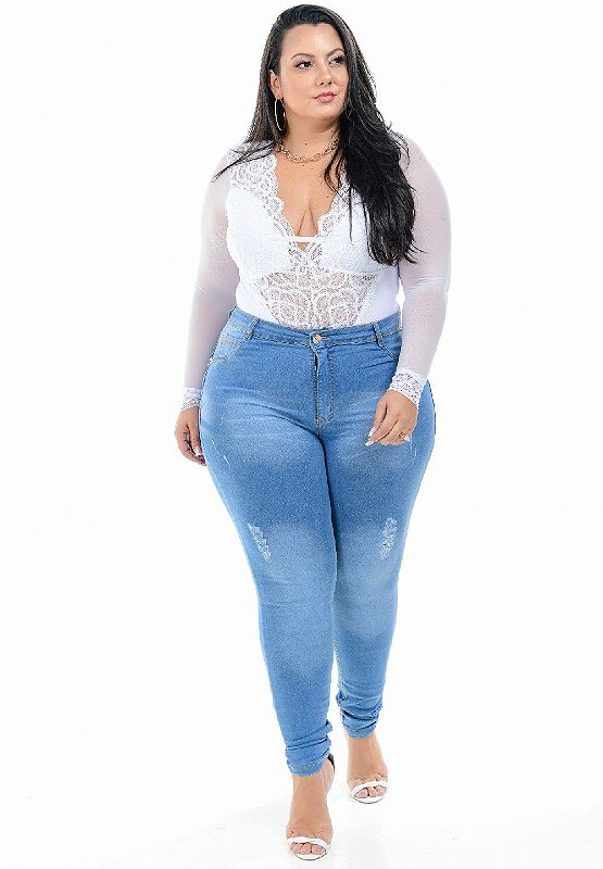 Calça Jeans Hevox Plus Size Skinny Raldina Azul