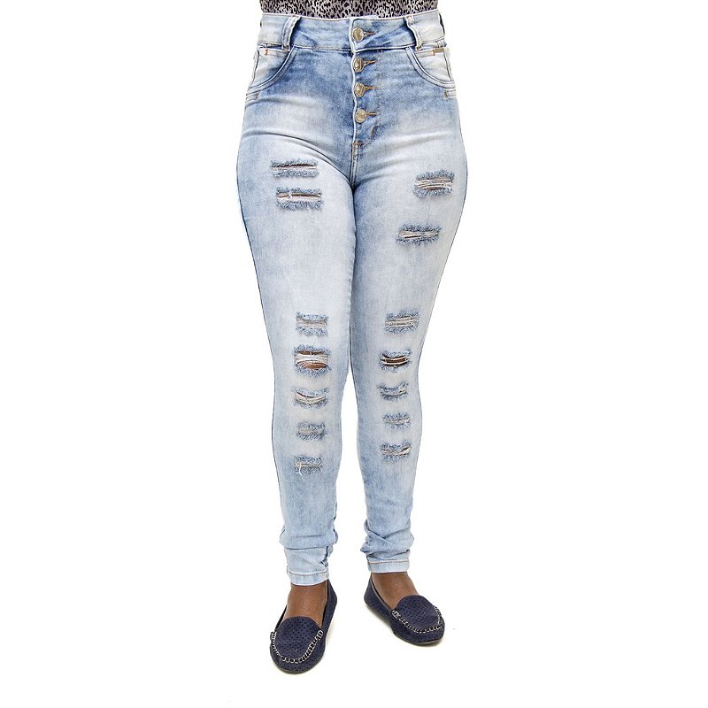 Calça Jeans Feminina Credencial Hot Pants Rasgada Cintura Alta