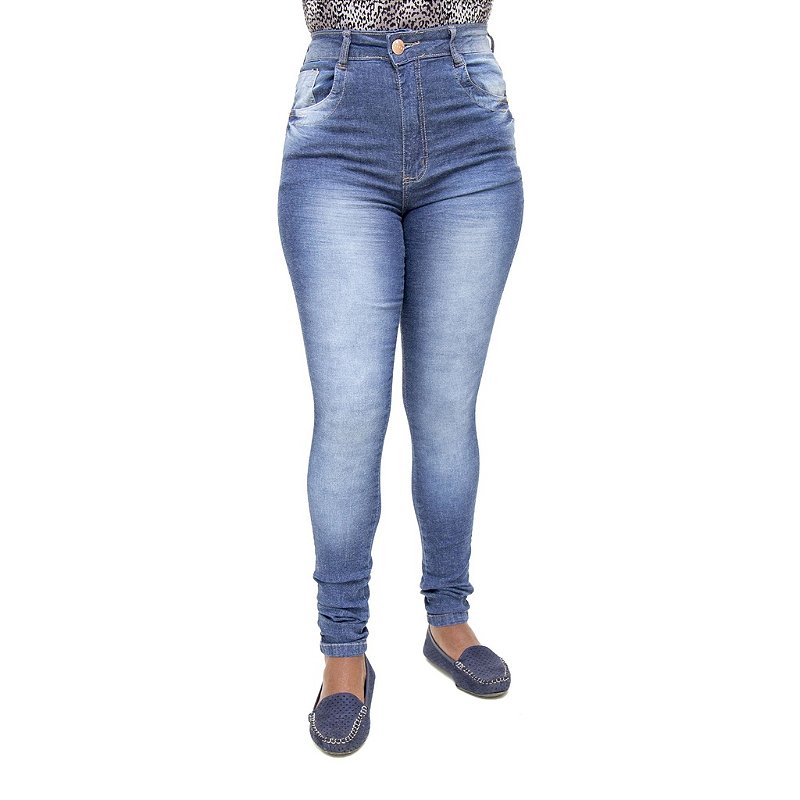 Calça Jeans Feminina Deerf Manchada Hot Pants Cintura Alta